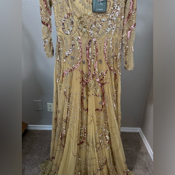 NWT | Mac Duggal 5217 Long Sleeve Embellished Evening Gown - Caramel | Size 12 - Picture 6 of 11